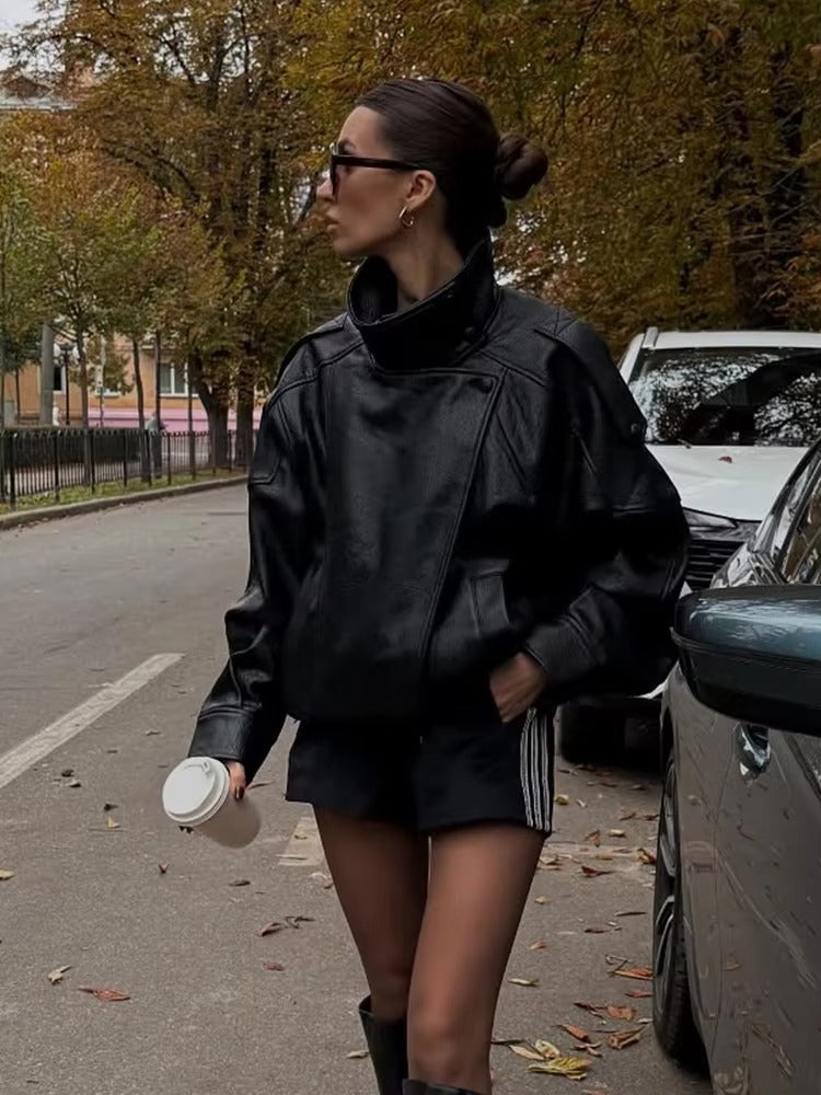 Veste en cuir asymétrique Carla